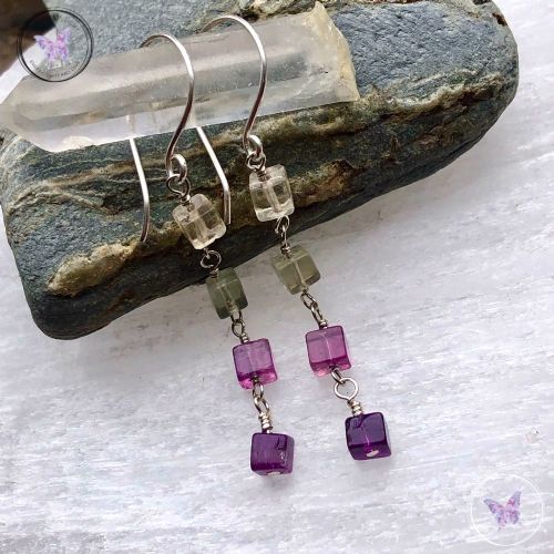 Fluorite Cube Dangle Earrings